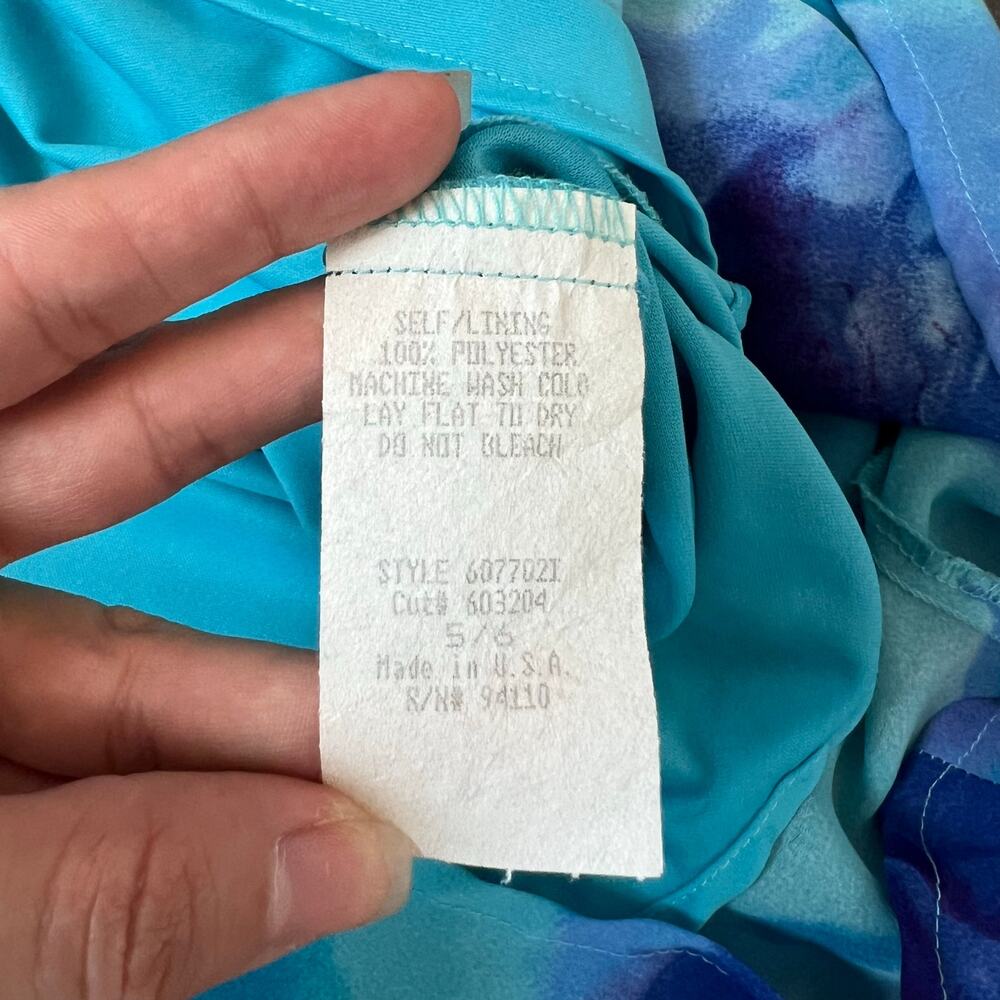 Megan Elisse Blue Watercolor Floral Slip Dress Sz 5‎ Y2K 90s Midi Made in USA - Picture 11 of 11